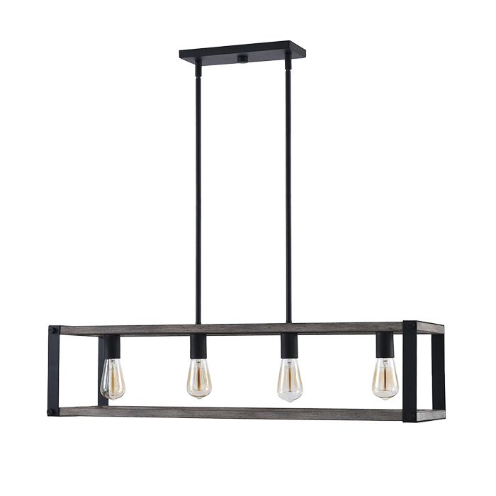 4-Light Oil-Rubbed Matte Black Island Pendant Light with Adjustable Rods – Open Cage Modern Chandelier