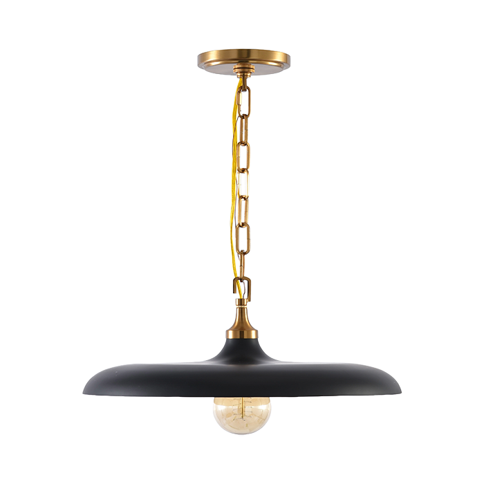 1-Light Matte Black Pendant Light with Metal Shade – Adjustable Hanging Length, Gold Interior, ETL Certified