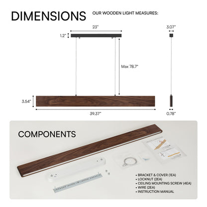 Euri Lighting 39" Linear LED Pendant – Modern IPE Wood Design
